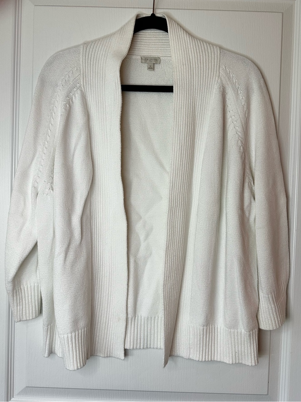 Talbots White Open-Front Shawl Collar Cardigan